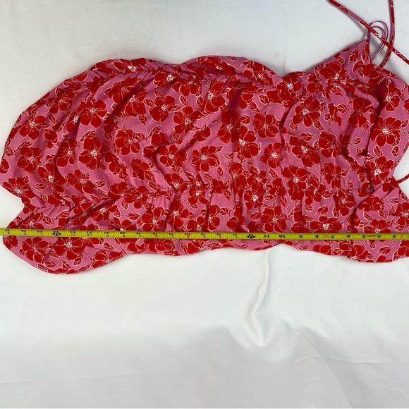 Zara Draped Mini Dress Pink & Red Barbiecore Floral Ruched Sleeveless Size XS - Picture 10 of 11